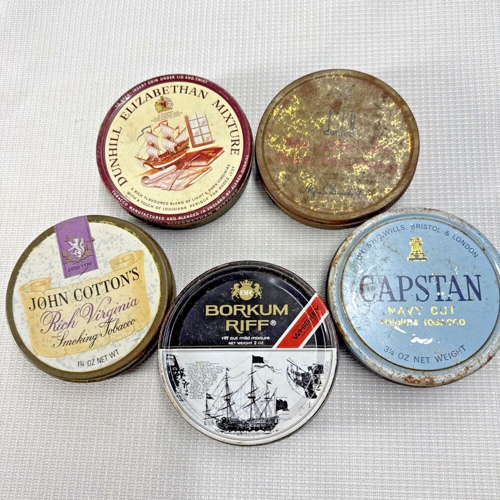 5 Vintage Tobacco Tins - Rare - Dunhill, John Cotton's, Borkum Riff, Capstan